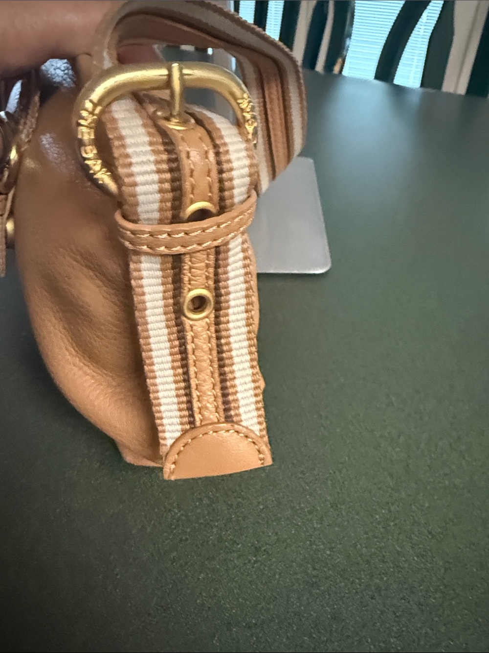 The Sak Tan Leather Shoulder Bag with Striped Strap and Tassel EUC - Picture 5 of 9